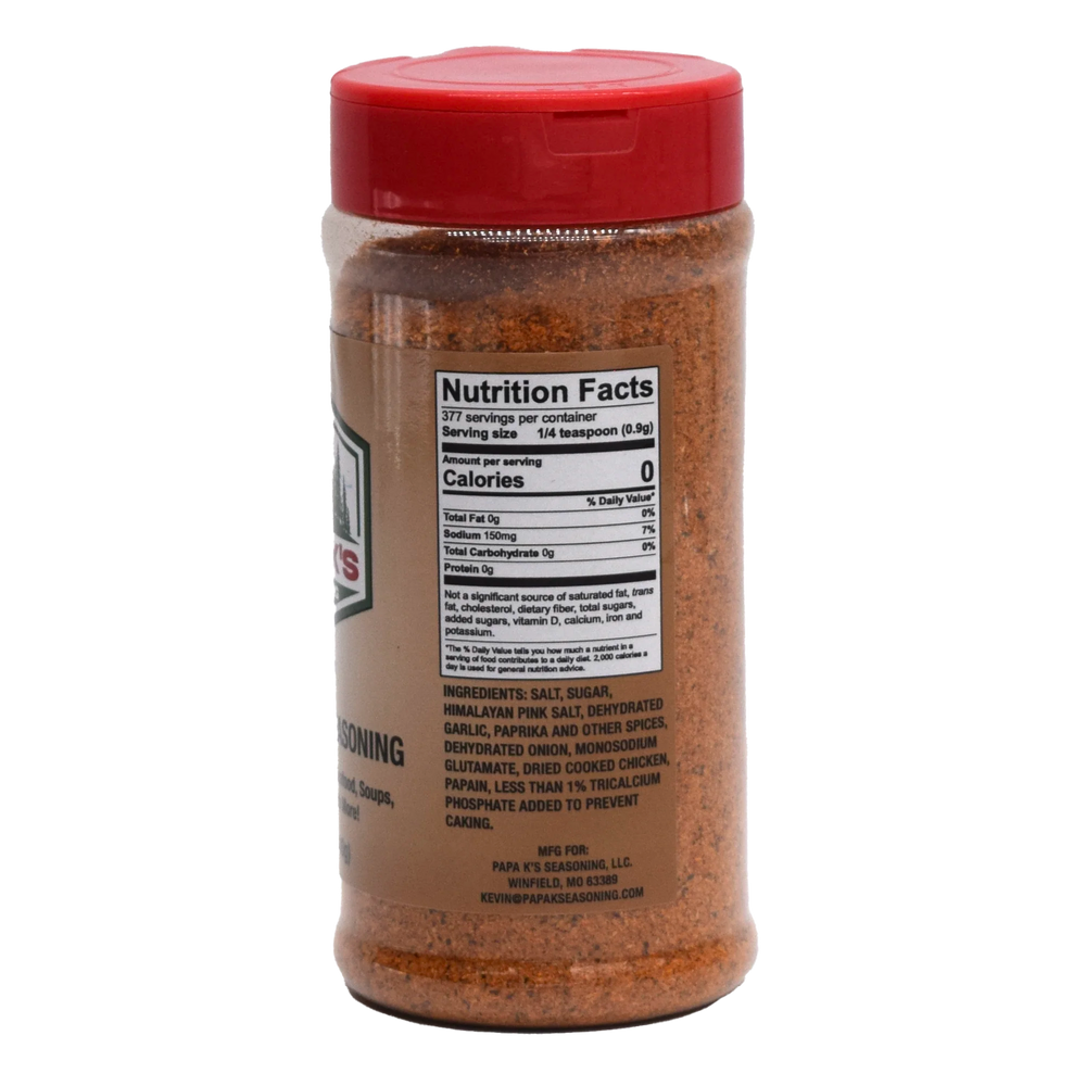 
                  
                    Papa K's Spicy All Purpose Seasoning - Nutrient Label
                  
                