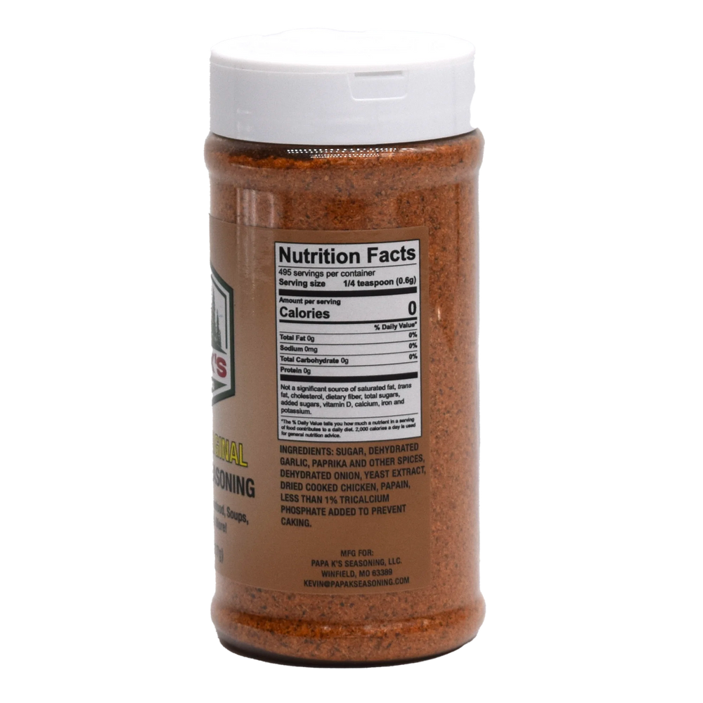 
                  
                    Papa K's Unsalted All Purpose Seasoning - Nutrient Label
                  
                